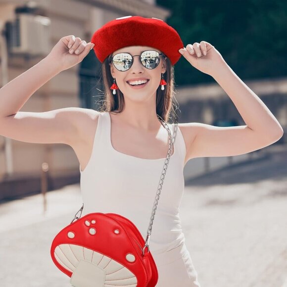 Halloween Mushroom Costume Accessories Felt Resin Crossbody Bag Earrings for Wom